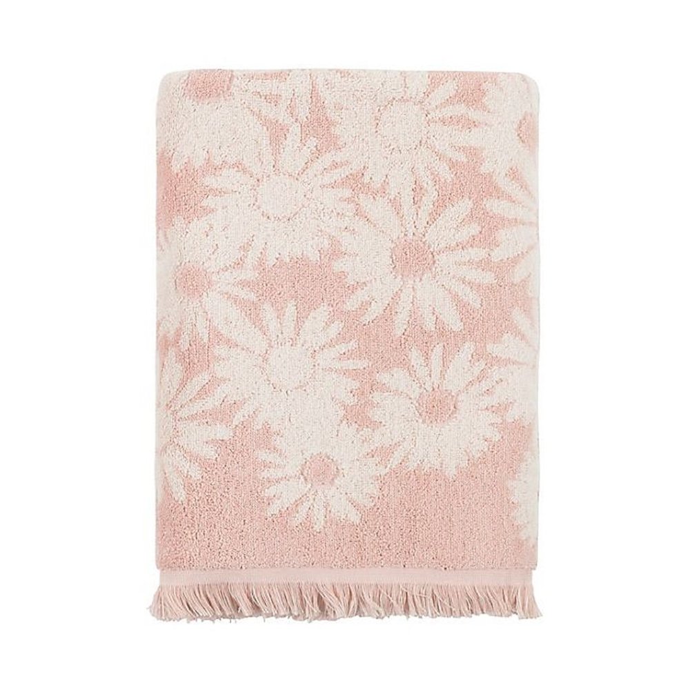 Wild Sage Maisie Daisy PINK & IVORY Floral Pattern 30x54 BATH Towels w/Fringe